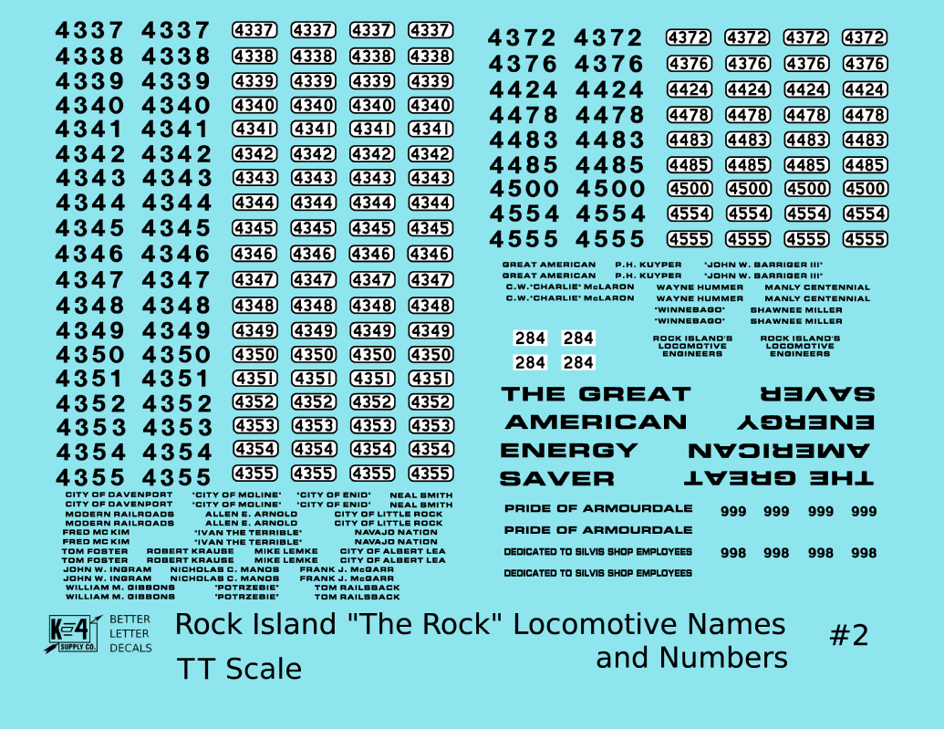 Rock Island Diesel Locomotive Names and Numbers #2 Black and White