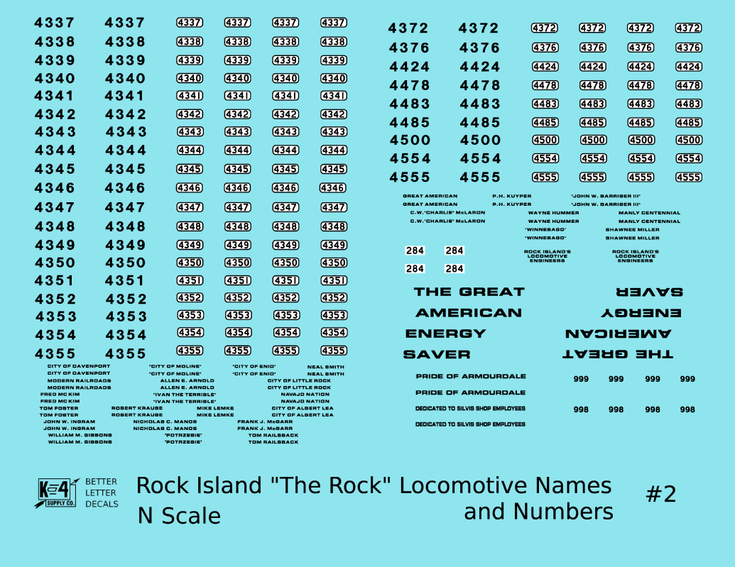 Rock Island Diesel Locomotive Names and Numbers #2 Black and White