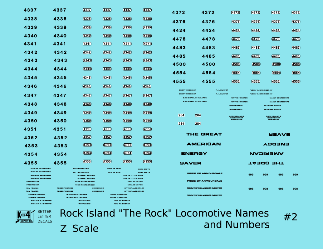 Rock Island Diesel Locomotive Names and Numbers #2 Black and White