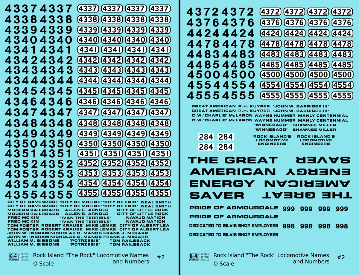Rock Island Diesel Locomotive Names and Numbers #2 Black and White