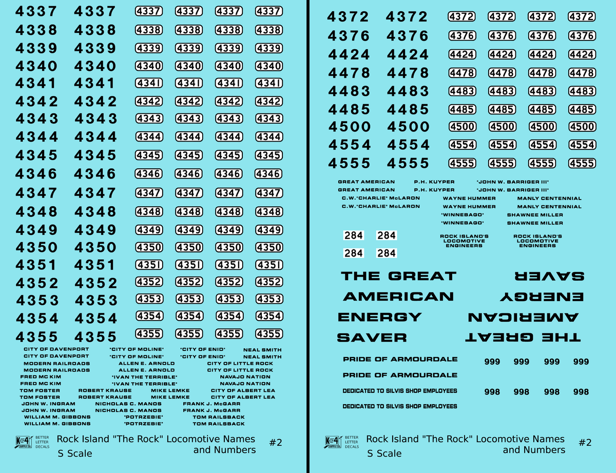 Rock Island Diesel Locomotive Names and Numbers #2 Black and White