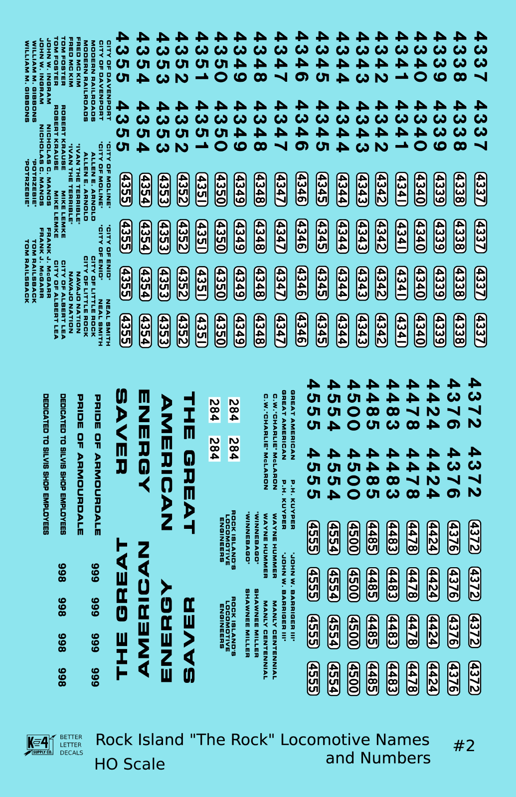 Rock Island Diesel Locomotive Names and Numbers #2 Black and White