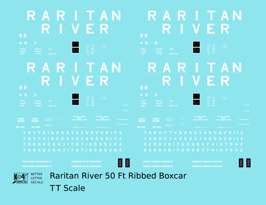 Raritan River 50 Ft Ribbed Boxcar White  - Decal - Choose Scale