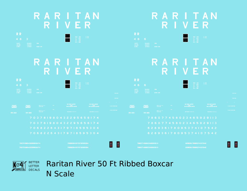 Raritan River 50 Ft Ribbed Boxcar White  - Decal - Choose Scale