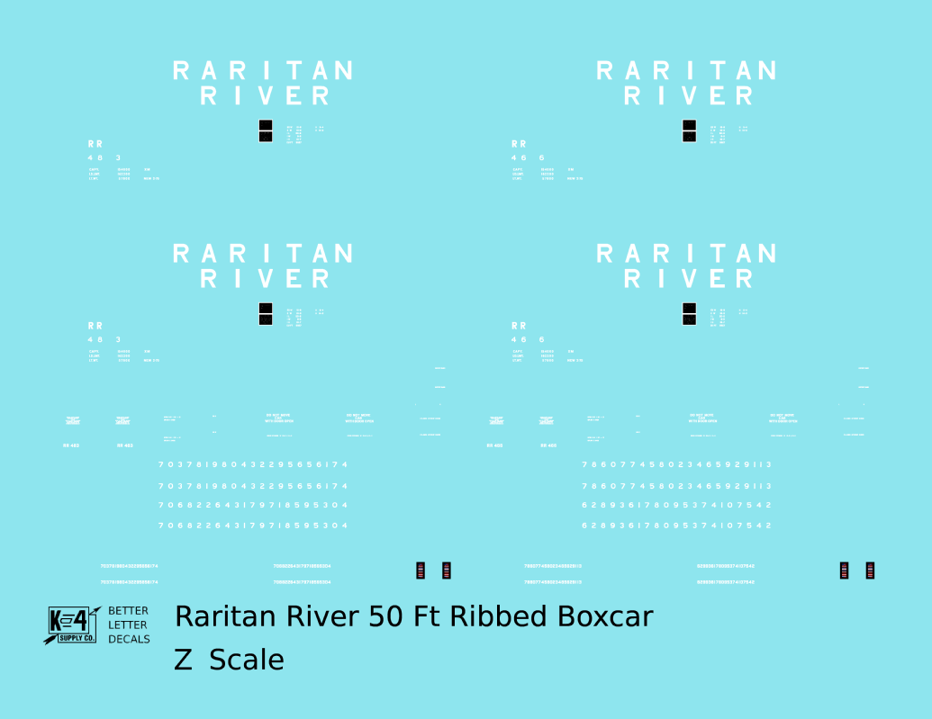 Raritan River 50 Ft Ribbed Boxcar White  - Decal - Choose Scale