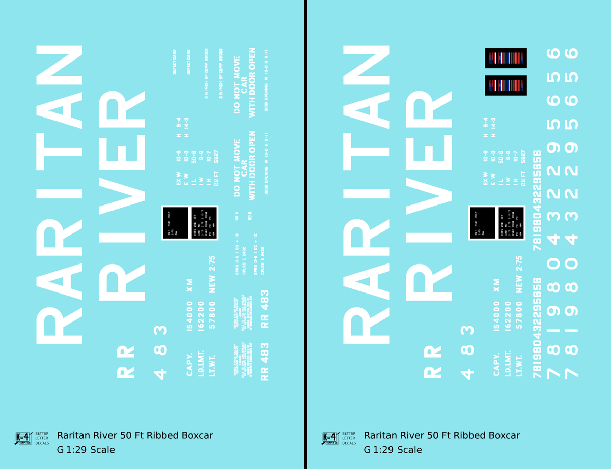 Raritan River 50 Ft Ribbed Boxcar White  - Decal - Choose Scale