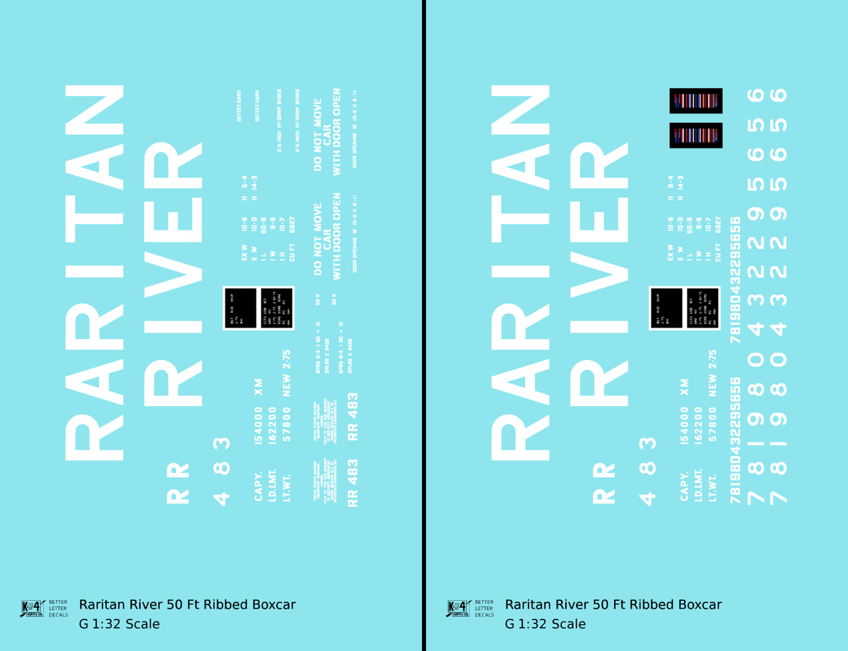 Raritan River 50 Ft Ribbed Boxcar White  - Decal - Choose Scale
