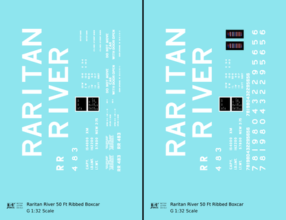 Raritan River 50 Ft Ribbed Boxcar White  - Decal - Choose Scale