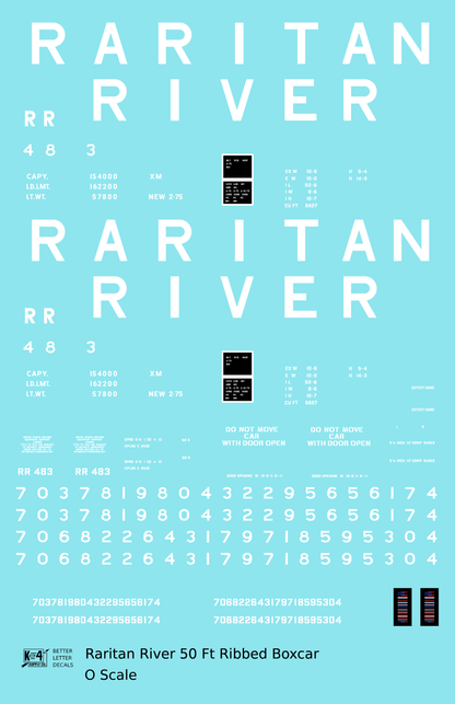Raritan River 50 Ft Ribbed Boxcar White  - Decal Sheet