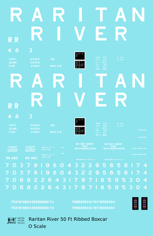 Raritan River 50 Ft Ribbed Boxcar White  - Decal Sheet