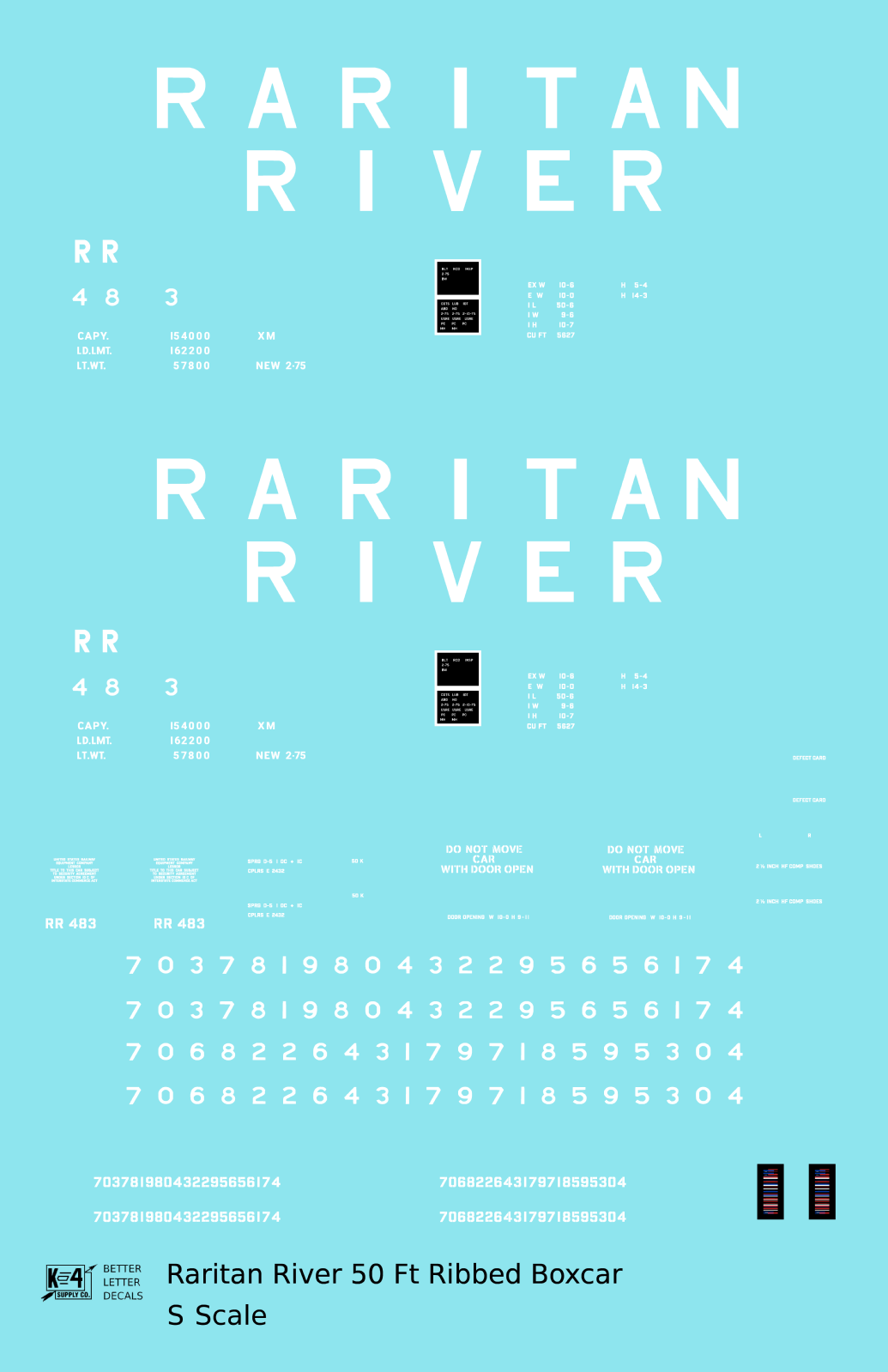 Raritan River 50 Ft Ribbed Boxcar White  - Decal - Choose Scale