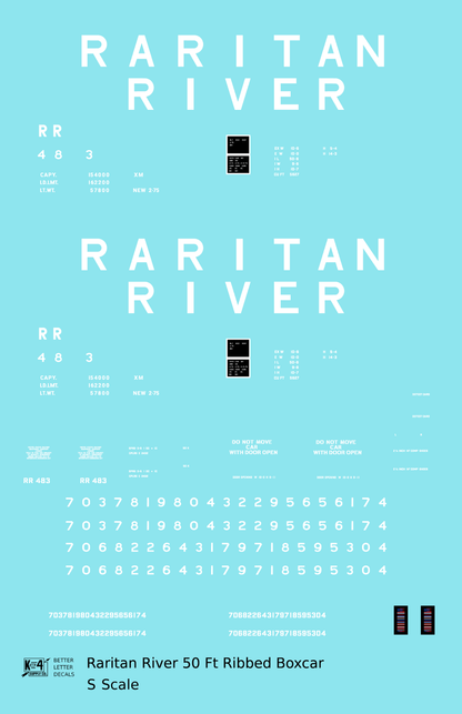 Raritan River 50 Ft Ribbed Boxcar White  - Decal - Choose Scale