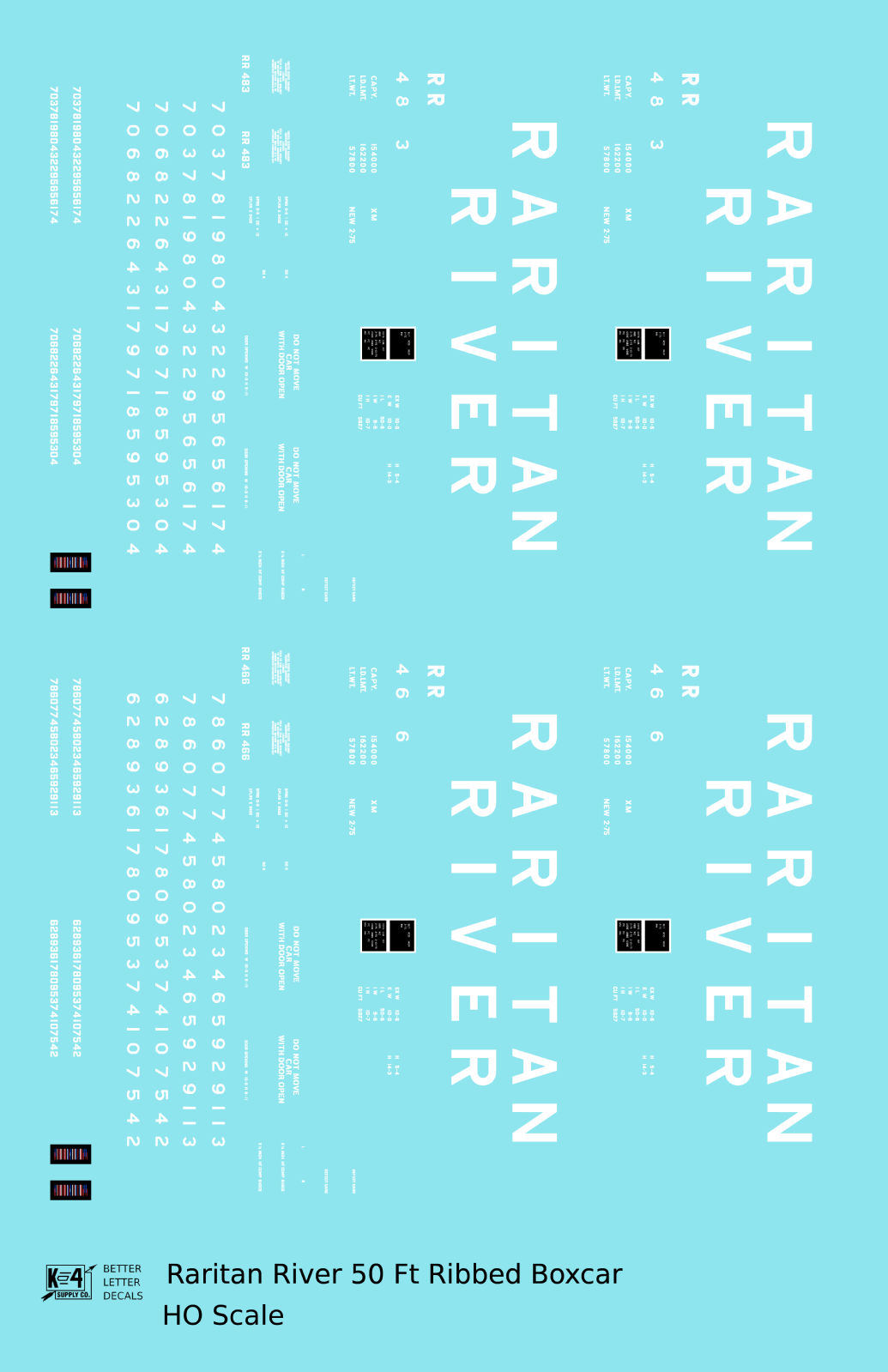 Raritan River 50 Ft Ribbed Boxcar White  - Decal - Choose Scale