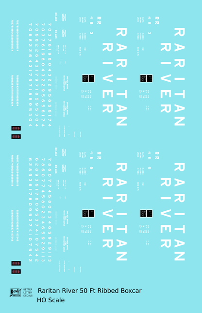 Raritan River 50 Ft Ribbed Boxcar White  - Decal - Choose Scale