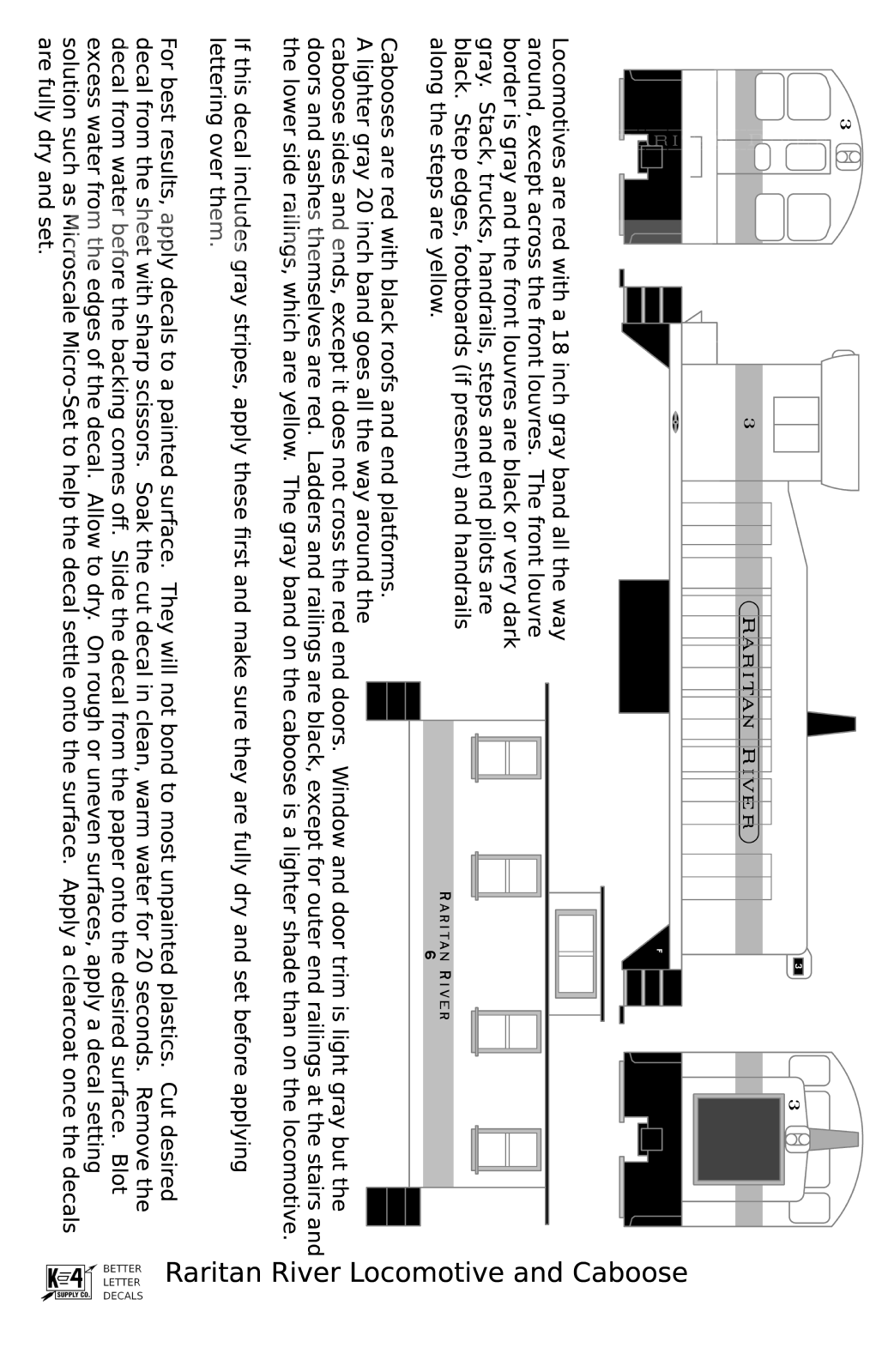 Raritan River Diesel Locomotive and Caboose Black and Gray  - Decal