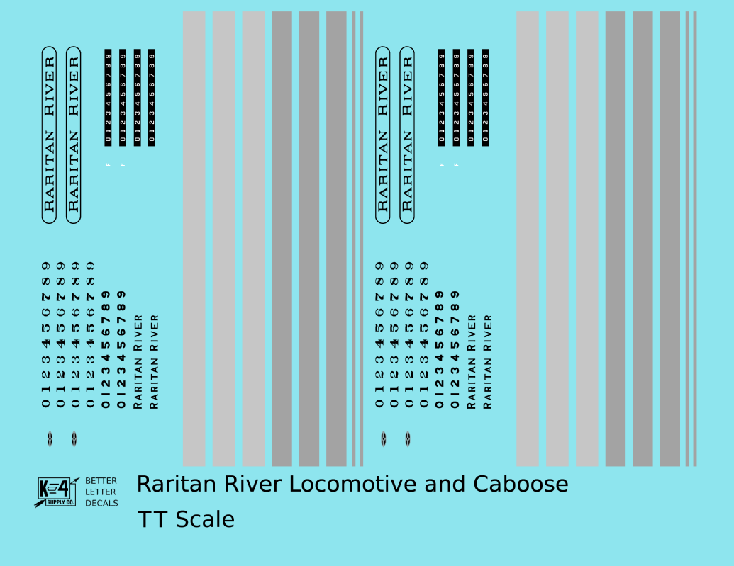 Raritan River Diesel Locomotive and Caboose  - Decal - Choose Scale