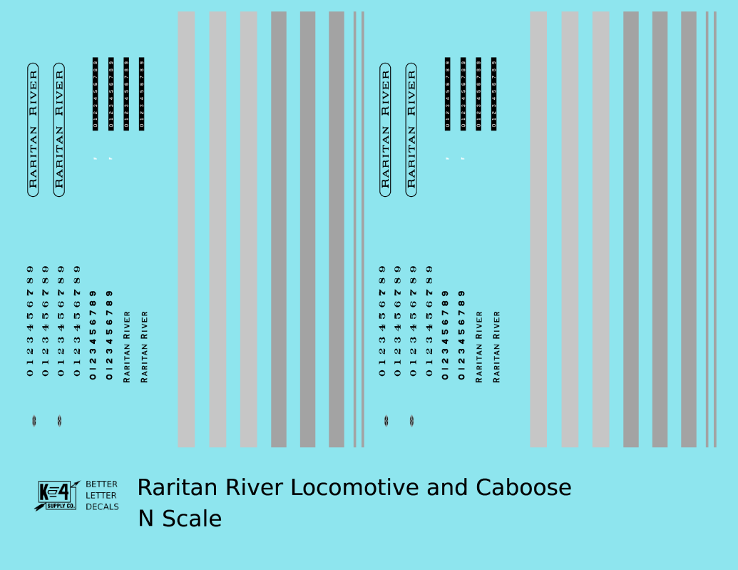 Raritan River Diesel Locomotive and Caboose  - Decal - Choose Scale