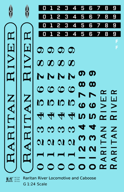 Raritan River Diesel Locomotive and Caboose  - Decal - Choose Scale