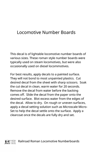 Railroad Roman Numberboards  White On Black Steam Or Diesel