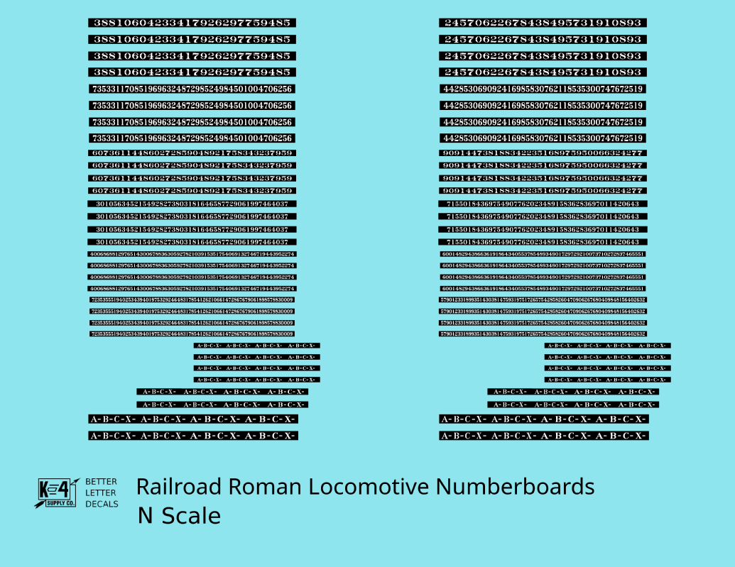 Railroad Roman Numberboards  White On Black Steam Or Diesel