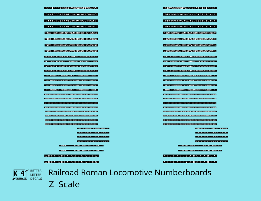 Railroad Roman Numberboards  White On Black Steam Or Diesel