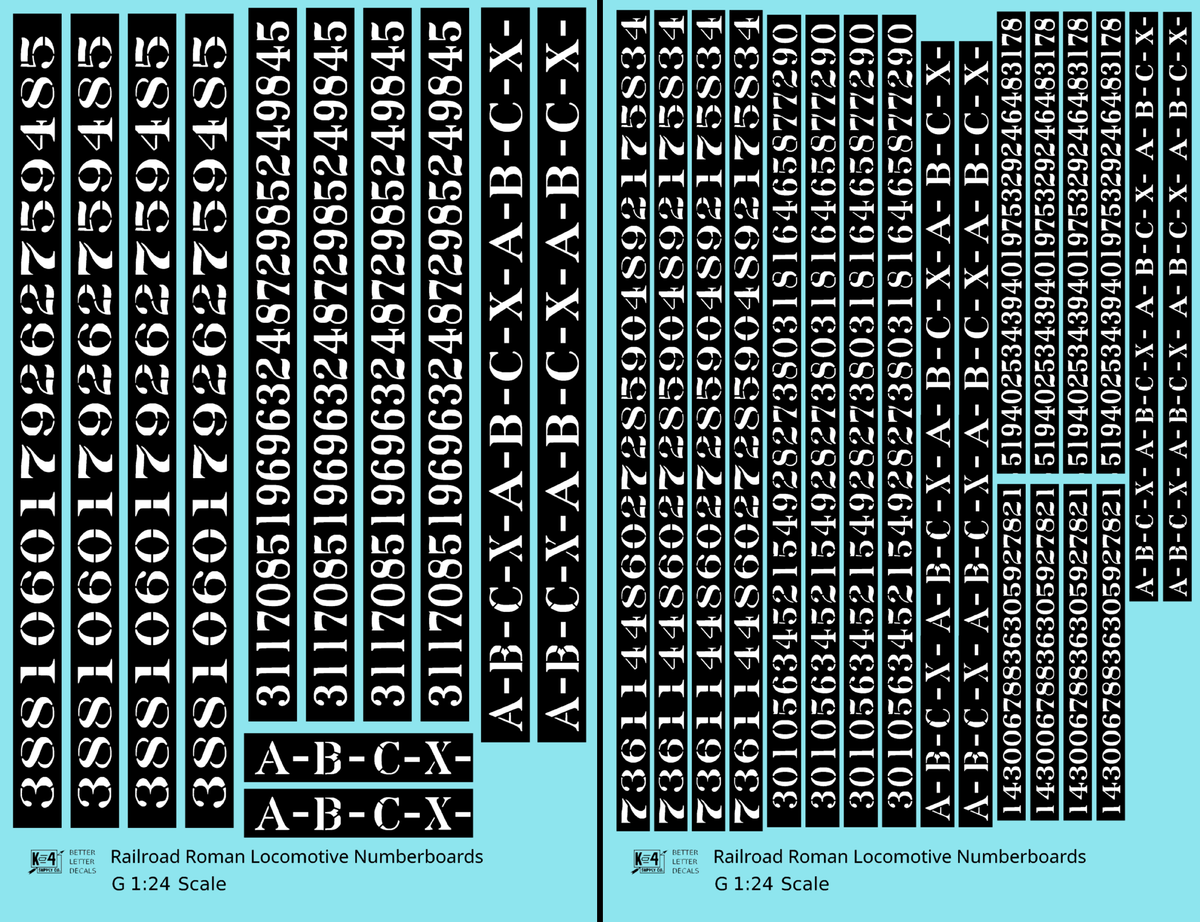 Railroad Roman Numberboards  White On Black Steam Or Diesel