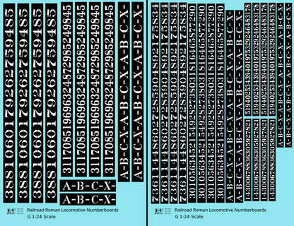 Railroad Roman Numberboards  White On Black Steam Or Diesel