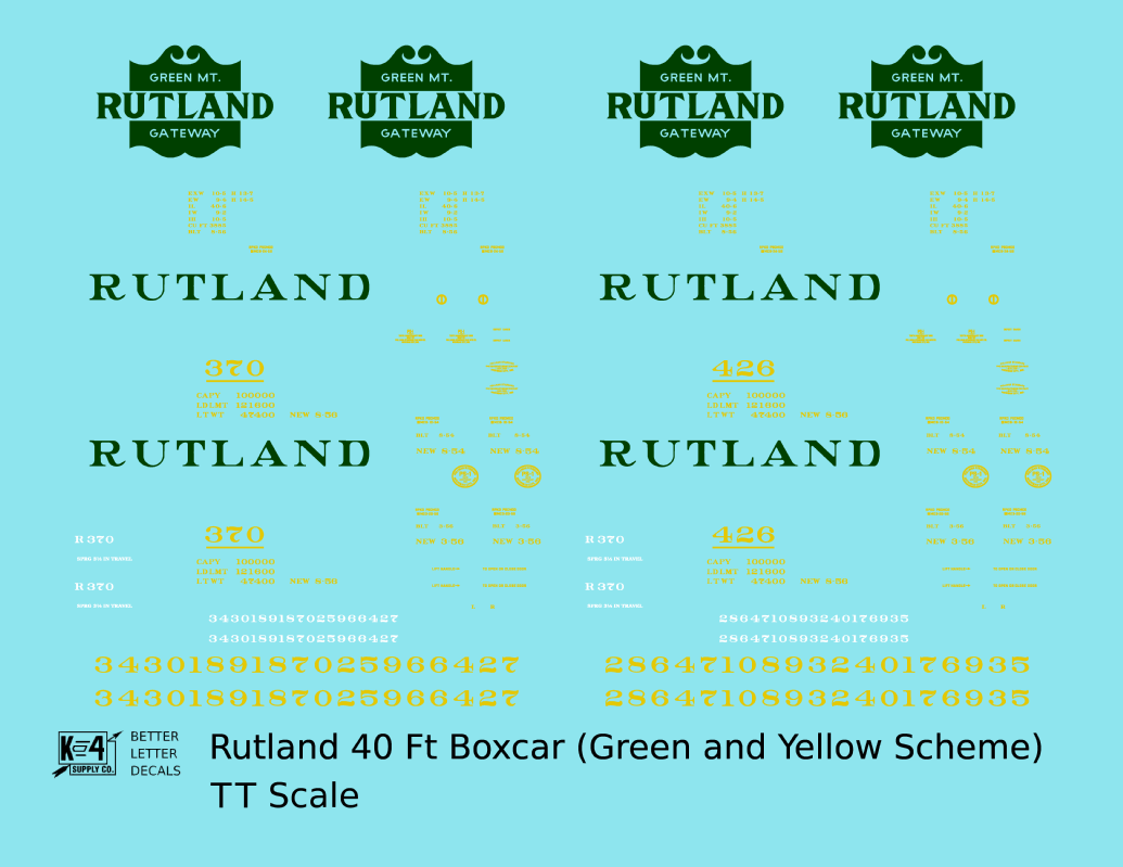 Rutland 40 Ft Boxcar Green and Yellow