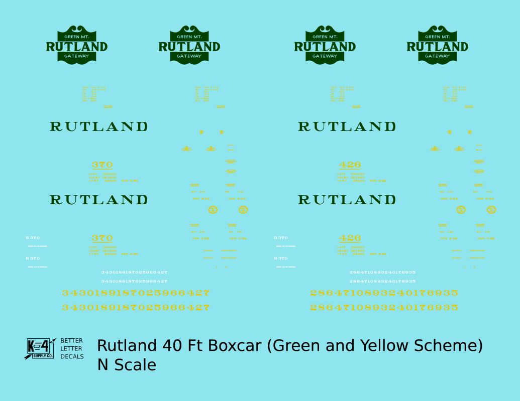 Rutland 40 Ft Boxcar Green and Yellow