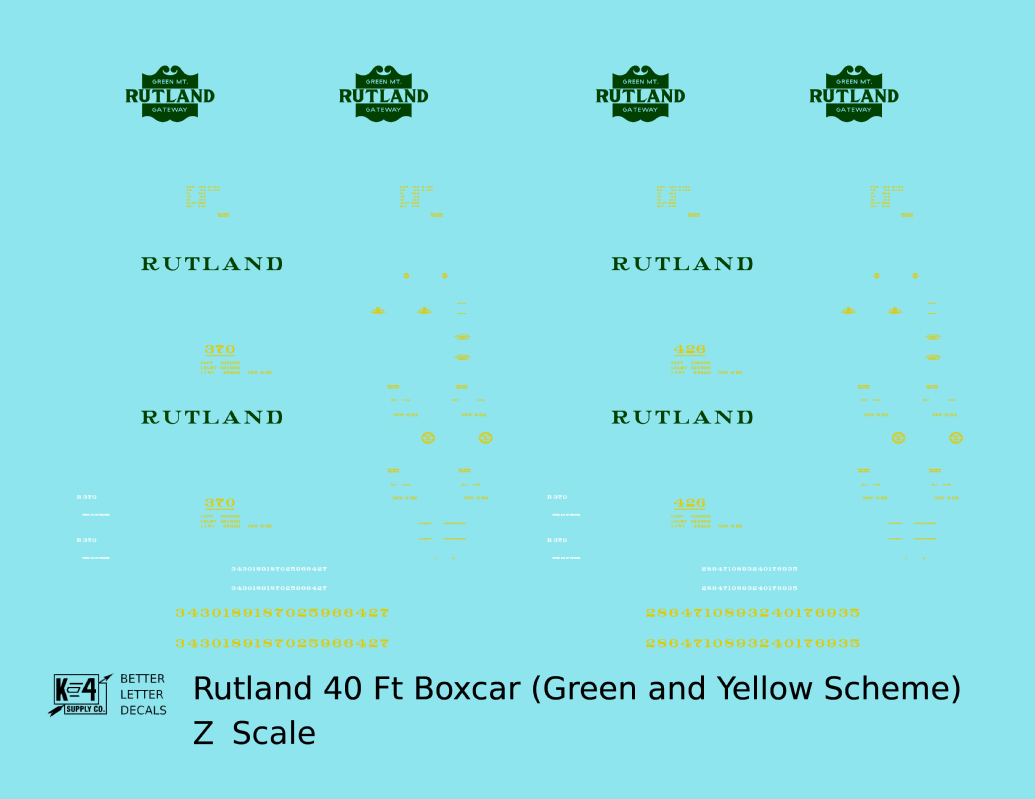 Rutland 40 Ft Boxcar Green and Yellow