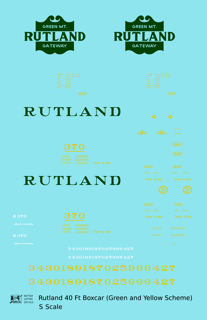 Rutland 40 Ft Boxcar Green and Yellow