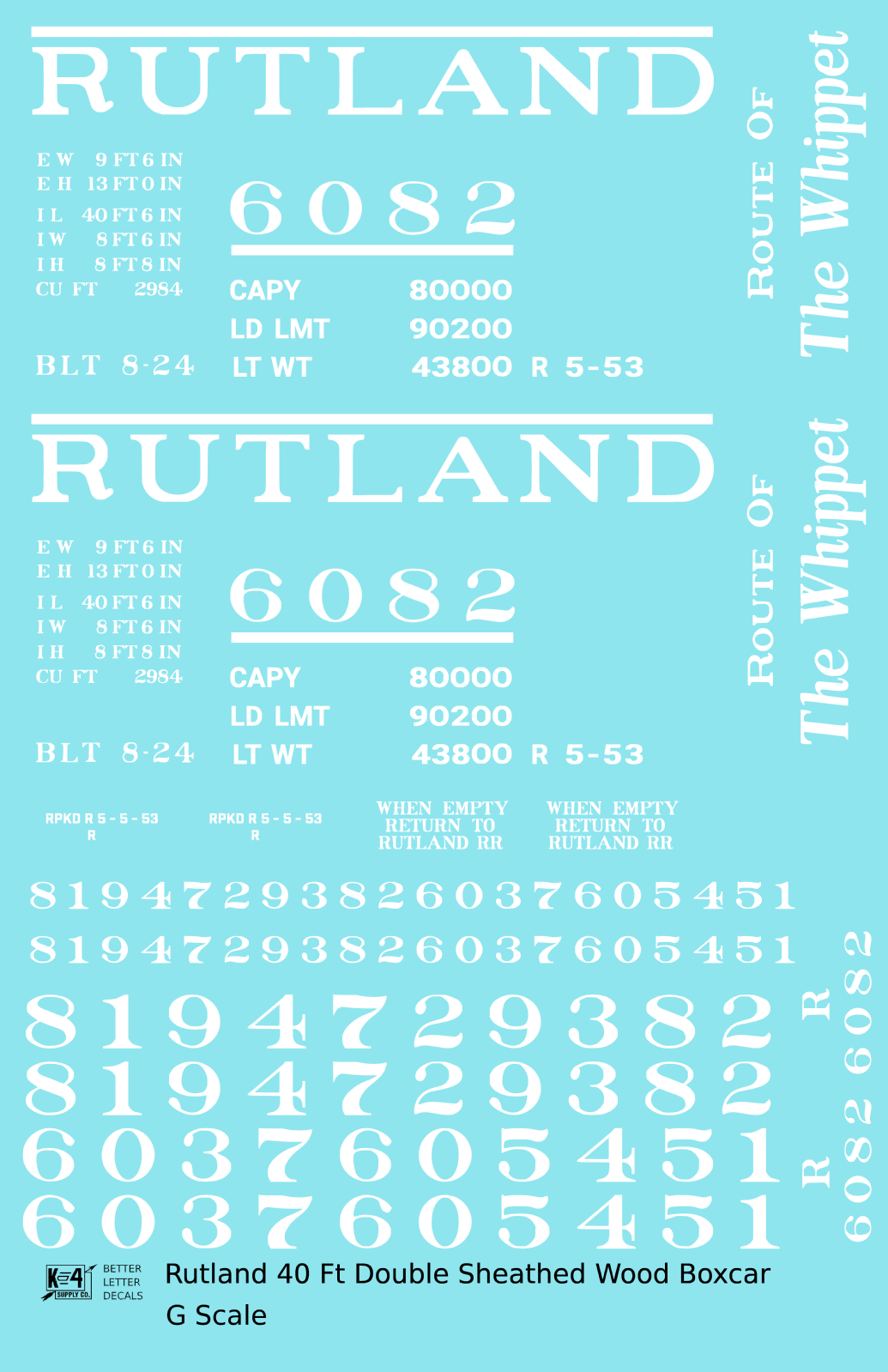Rutland 40 Ft Double Sheathed Wood Boxcar White Route Of the Whippet