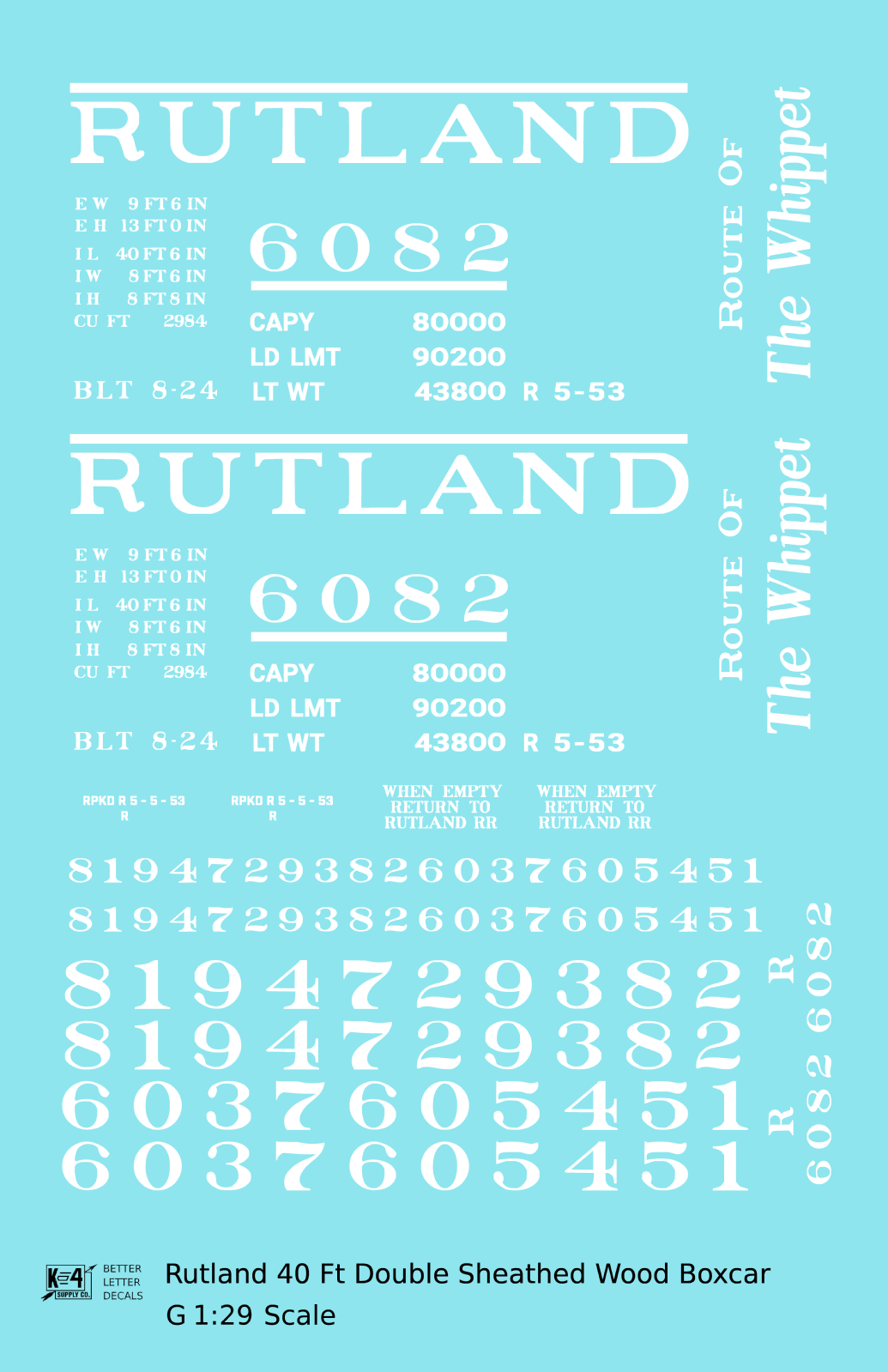 Rutland 40 Ft Double Sheathed Wood Boxcar White Route Of the Whippet