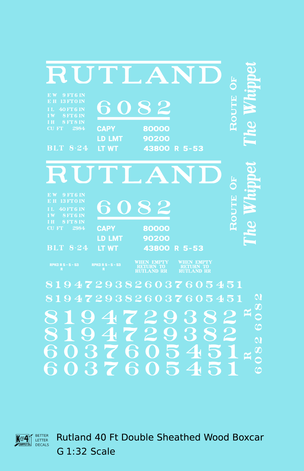 Rutland 40 Ft Double Sheathed Wood Boxcar White Route Of the Whippet