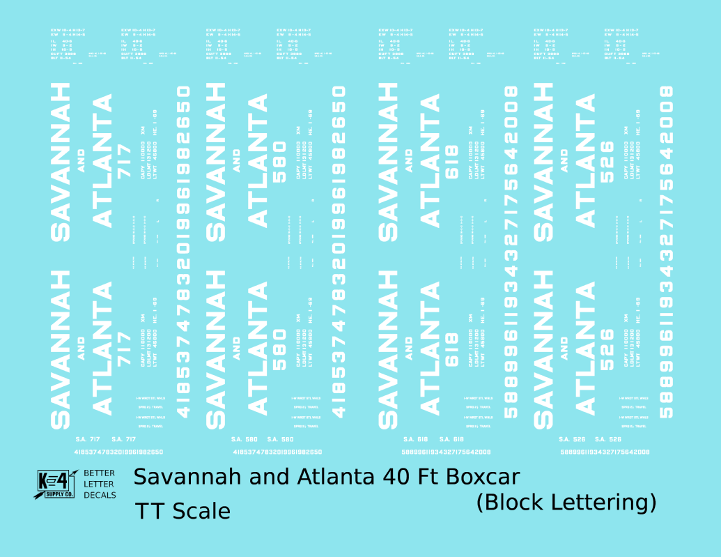 Savannah and Atlanta 40 Ft Boxcar White Block Lettering