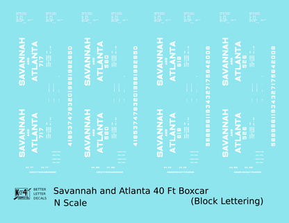Savannah and Atlanta 40 Ft Boxcar White Block Lettering