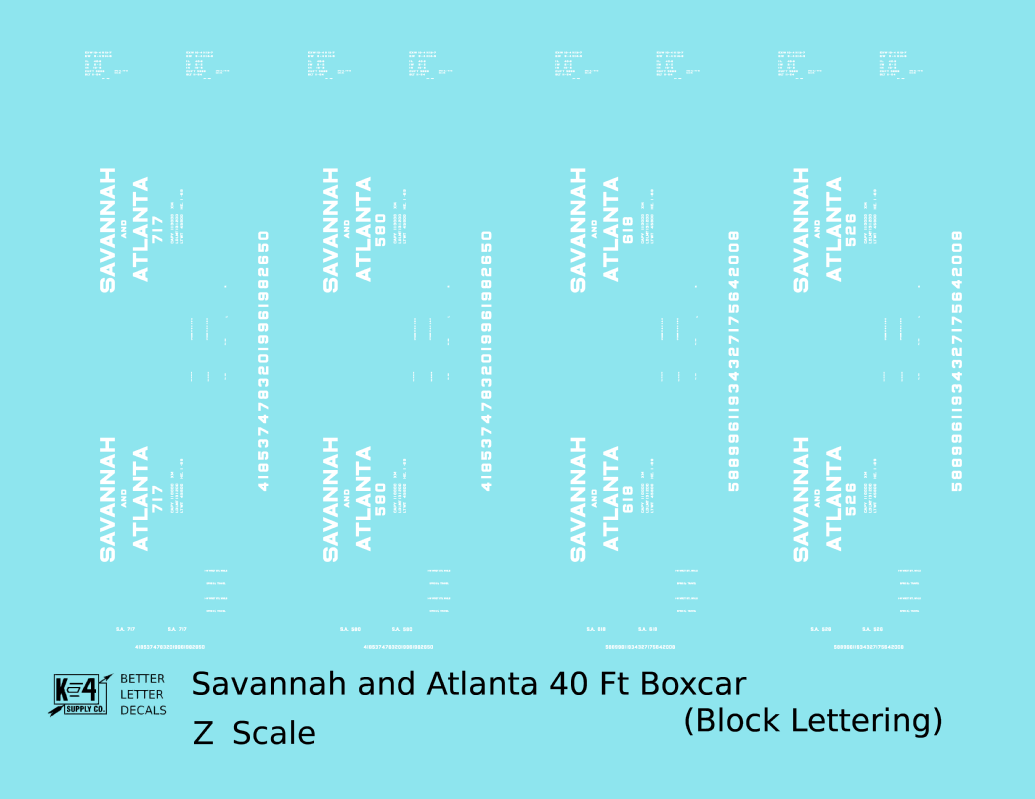 Savannah and Atlanta 40 Ft Boxcar White Block Lettering