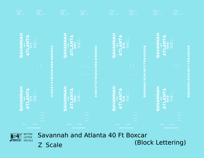 Savannah and Atlanta 40 Ft Boxcar White Block Lettering