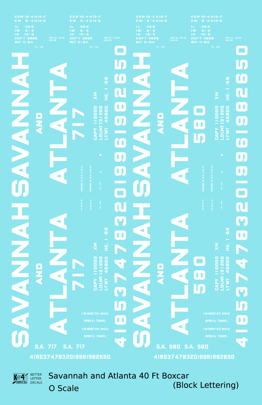 Savannah and Atlanta 40 Ft Boxcar White Block Lettering
