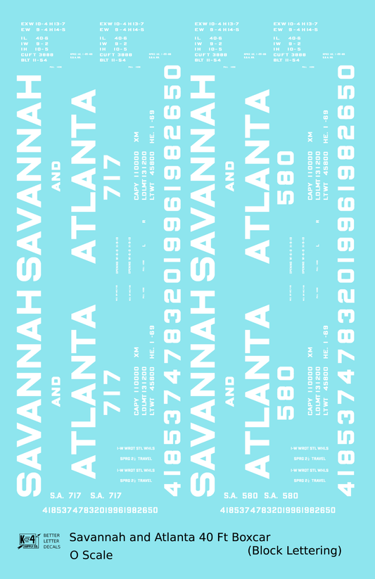 Savannah and Atlanta 40 Ft Boxcar White Block Lettering