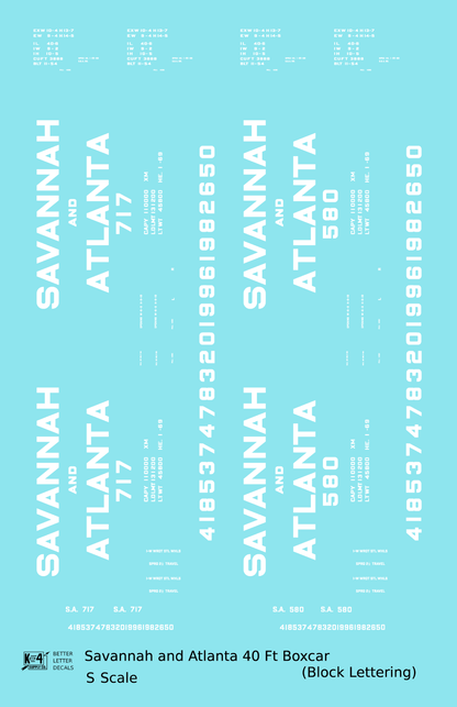 Savannah and Atlanta 40 Ft Boxcar White Block Lettering