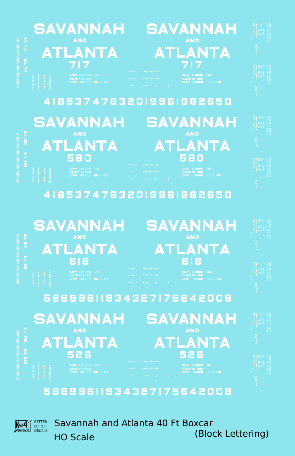 Savannah and Atlanta 40 Ft Boxcar White Block Lettering