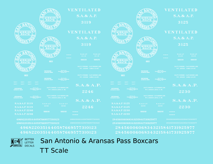 San Antonio and Aransas Pass 34 Ft Boxcars White Circle Herald - Decal - Choose Scale
