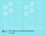 San Antonio and Aransas Pass 34 Ft Boxcars White Circle Herald - Decal - Choose Scale