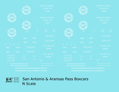 San Antonio and Aransas Pass 34 Ft Boxcars White Circle Herald - Decal - Choose Scale
