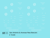 San Antonio and Aransas Pass 34 Ft Boxcars White Circle Herald - Decal - Choose Scale