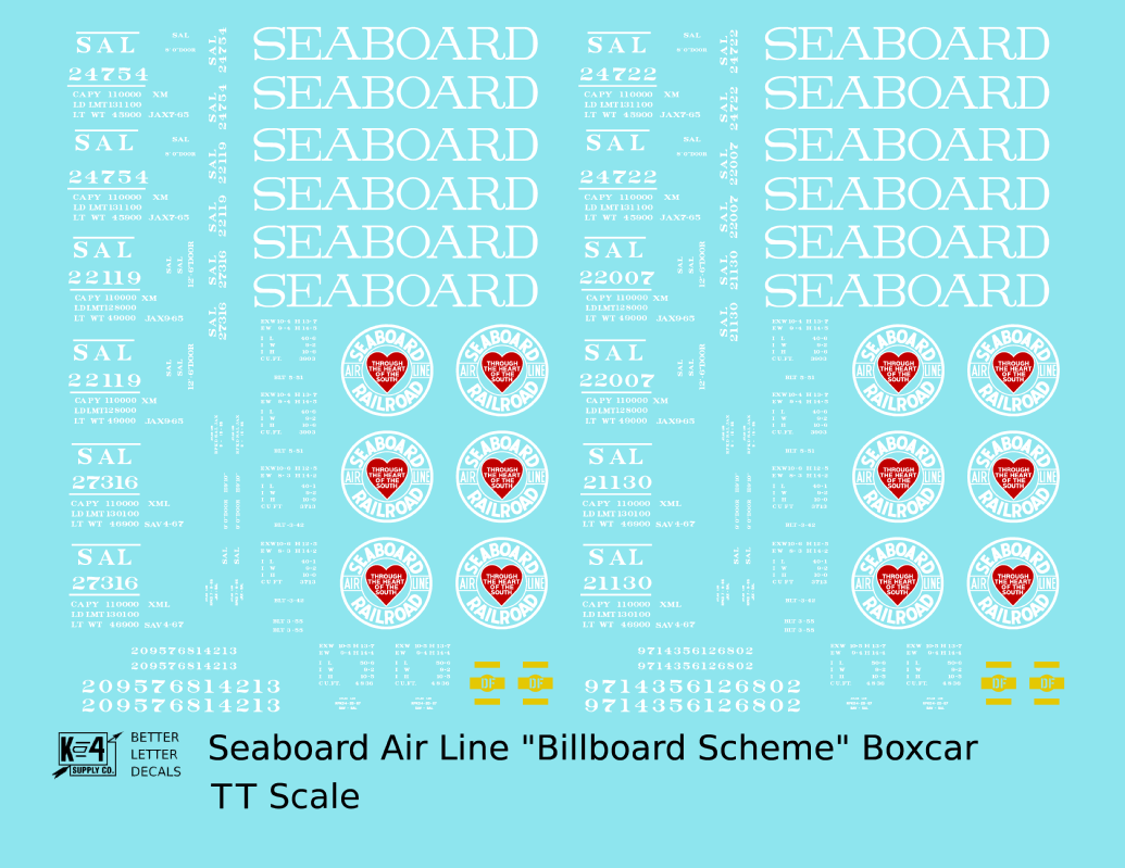 Seaboard Air Line Billboard Scheme 40 / 50 Ft Boxcar White and Red
