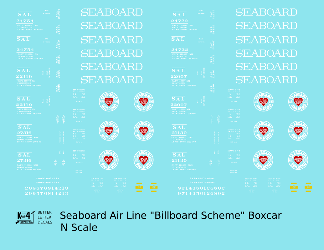 Seaboard Air Line Billboard Scheme 40 / 50 Ft Boxcar White and Red