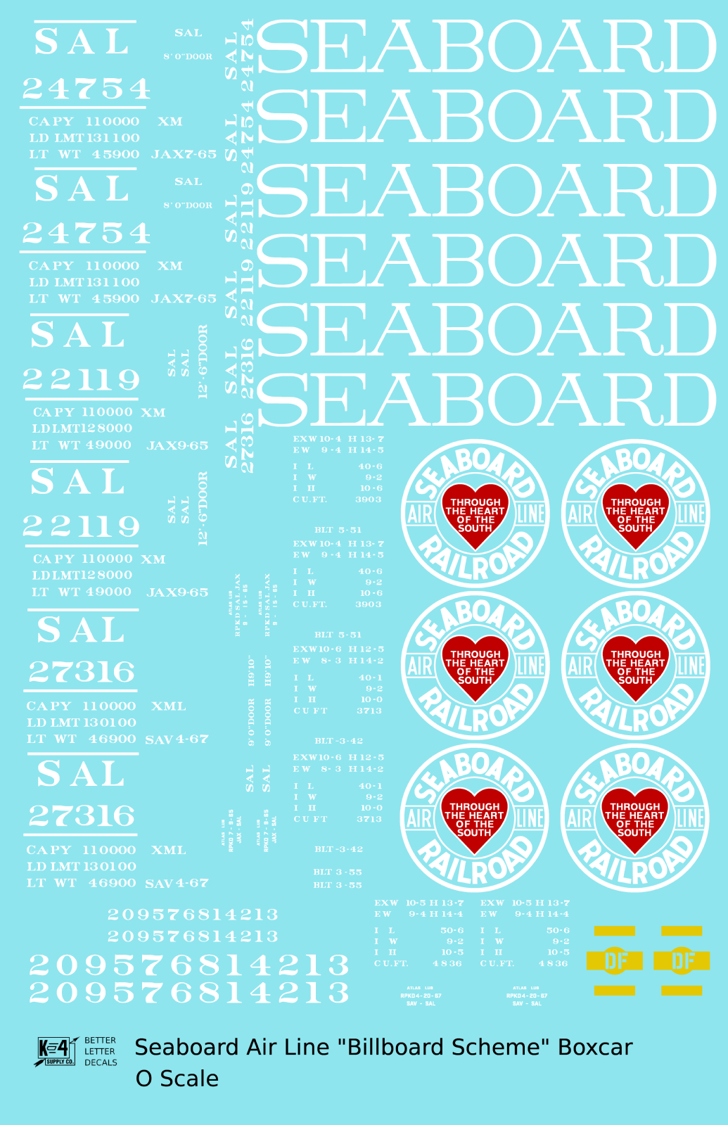 Seaboard Air Line Billboard Scheme 40 / 50 Ft Boxcar White and Red