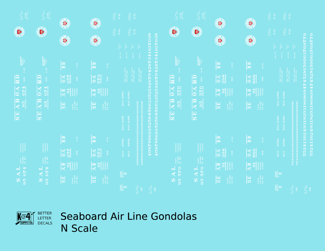 Seaboard Air Line 41 Ft Gondola White and Red